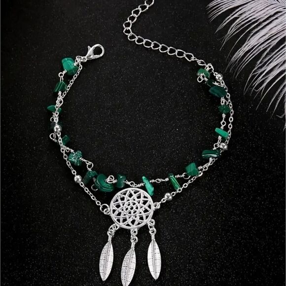 Hollow Dreamcatcher Irregular Green Turquoise AnkletSummer Beach Foot chain - Picture 8 of 9